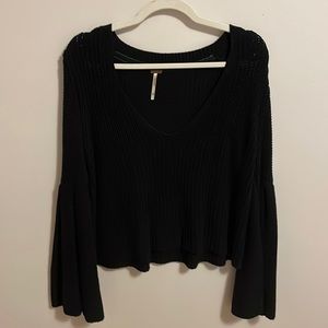 Free People Black Flare Sleeve Sweater